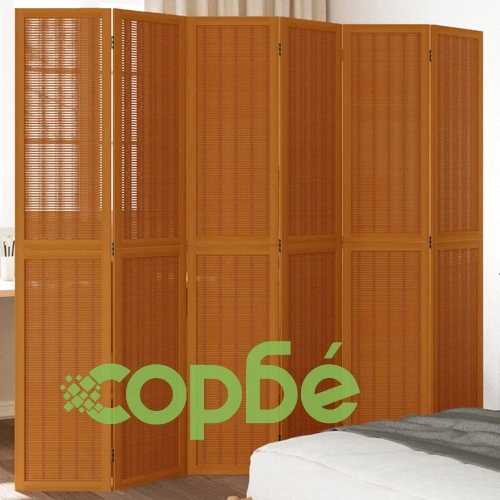 Разделител за стая, 6 панела, кафяв, дърво пауловния масив ➤ топ цена ➤ sorbe.bg