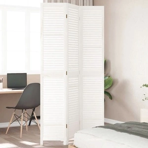 Разделител за стая, 3 панела, бял, дърво пауловния масив