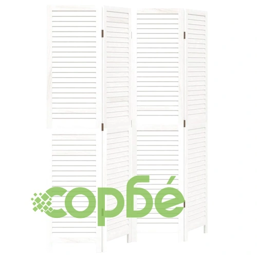 Разделител за стая, 4 панела, бял, дърво пауловния масив ➤ топ цена ➤ sorbe.bg