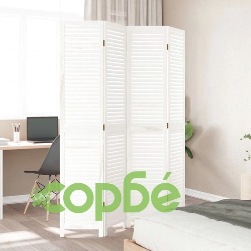 Разделител за стая, 4 панела, бял, дърво пауловния масив ➤ топ цена ➤ sorbe.bg