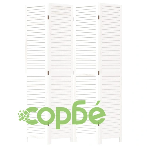 Разделител за стая, 4 панела, бял, дърво пауловния масив ➤ топ цена ➤ sorbe.bg