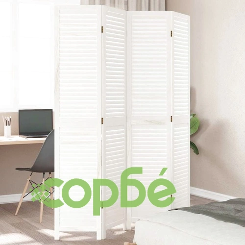 Разделител за стая, 4 панела, бял, дърво пауловния масив ➤ топ цена ➤ sorbe.bg