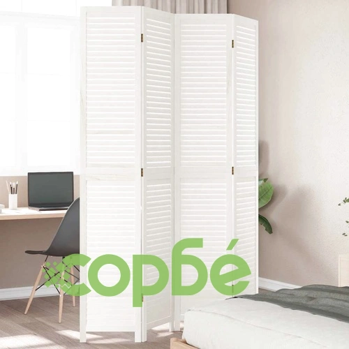 Разделител за стая, 4 панела, бял, дърво пауловния масив ➤ топ цена ➤ sorbe.bg