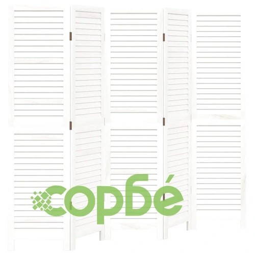 Разделител за стая, 5 панела, бял, дърво пауловния масив ➤ топ цена ➤ sorbe.bg