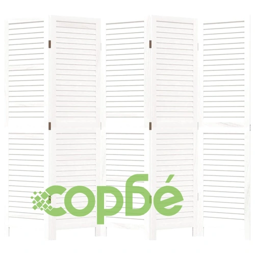 Разделител за стая, 5 панела, бял, дърво пауловния масив ➤ топ цена ➤ sorbe.bg