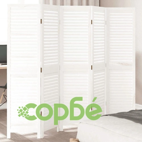 Разделител за стая, 5 панела, бял, дърво пауловния масив ➤ топ цена ➤ sorbe.bg