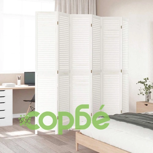 Разделител за стая, 6 панела, бял, дърво пауловния масив ➤ топ цена ➤ sorbe.bg