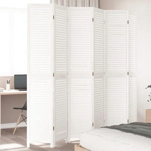 Разделител за стая, 6 панела, бял, дърво пауловния масив