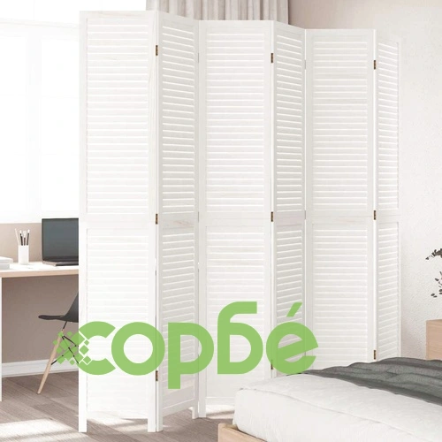 Разделител за стая, 6 панела, бял, дърво пауловния масив ➤ топ цена ➤ sorbe.bg