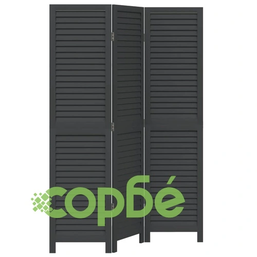 Разделител за стая, 3 панела, черен, дърво пауловния масив ➤ топ цена ➤ sorbe.bg