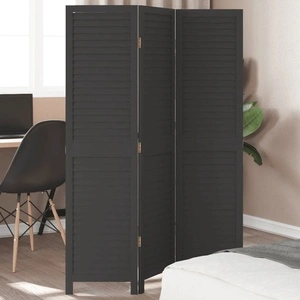 Разделител за стая, 3 панела, черен, дърво пауловния масив