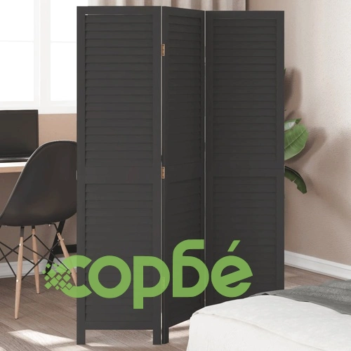 Разделител за стая, 3 панела, черен, дърво пауловния масив ➤ топ цена ➤ sorbe.bg