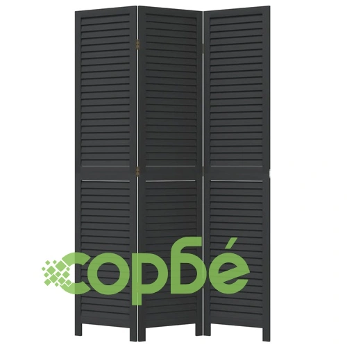 Разделител за стая, 3 панела, черен, дърво пауловния масив ➤ топ цена ➤ sorbe.bg