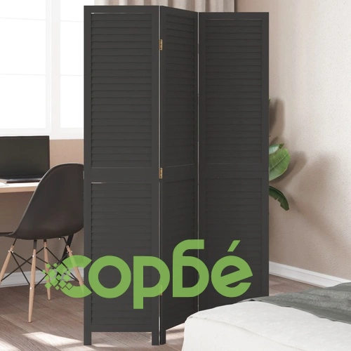 Разделител за стая, 3 панела, черен, дърво пауловния масив ➤ топ цена ➤ sorbe.bg