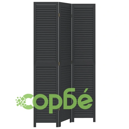 Разделител за стая, 3 панела, черен, дърво пауловния масив ➤ топ цена ➤ sorbe.bg