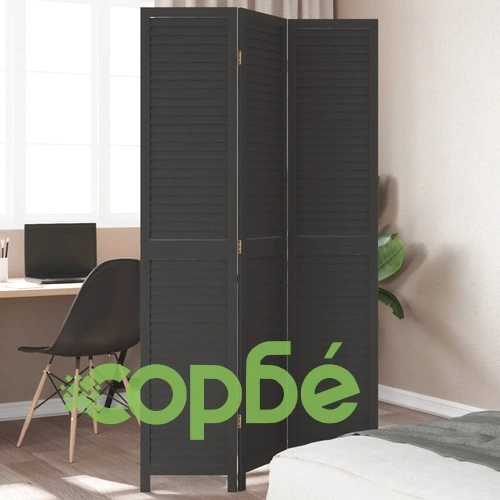 Разделител за стая, 3 панела, черен, дърво пауловния масив ➤ топ цена ➤ sorbe.bg