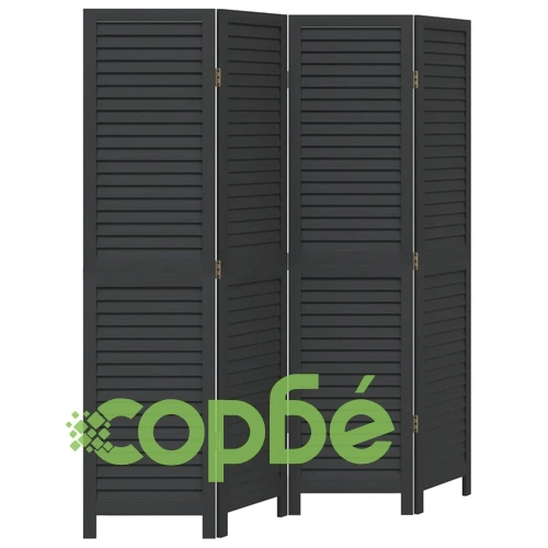 Разделител за стая, 4 панела, черен, дърво пауловния масив ➤ топ цена ➤ sorbe.bg