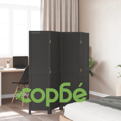 Разделител за стая, 4 панела, черен, дърво пауловния масив ➤ топ цена ➤ sorbe.bg