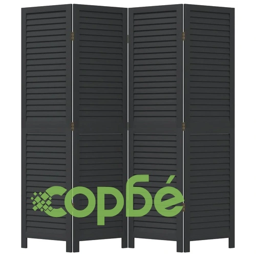 Разделител за стая, 4 панела, черен, дърво пауловния масив ➤ топ цена ➤ sorbe.bg