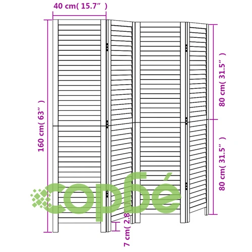 Разделител за стая, 4 панела, черен, дърво пауловния масив ➤ топ цена ➤ sorbe.bg