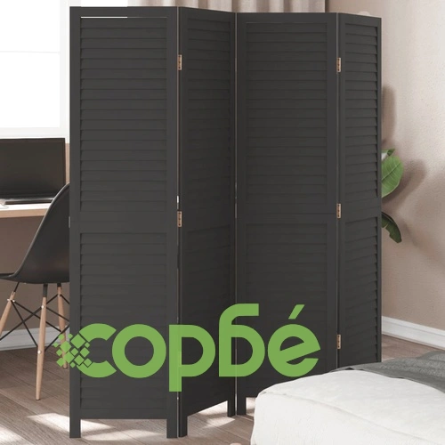 Разделител за стая, 4 панела, черен, дърво пауловния масив ➤ топ цена ➤ sorbe.bg