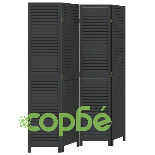 Разделител за стая, 4 панела, черен, дърво пауловния масив ➤ топ цена ➤ sorbe.bg