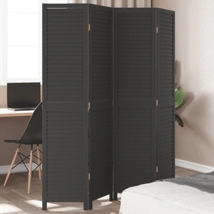 Разделител за стая, 4 панела, черен, дърво пауловния масив