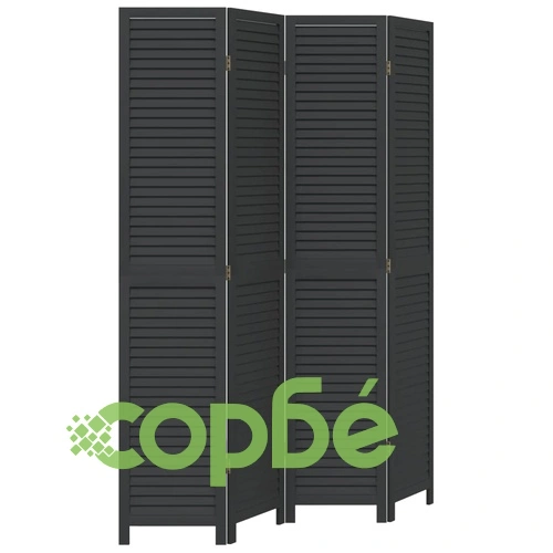 Разделител за стая, 4 панела, черен, дърво пауловния масив ➤ топ цена ➤ sorbe.bg