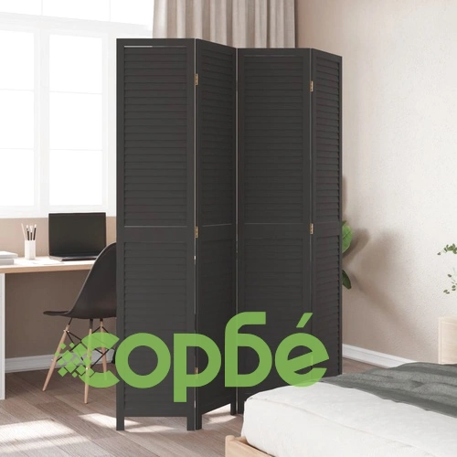 Разделител за стая, 4 панела, черен, дърво пауловния масив ➤ топ цена ➤ sorbe.bg