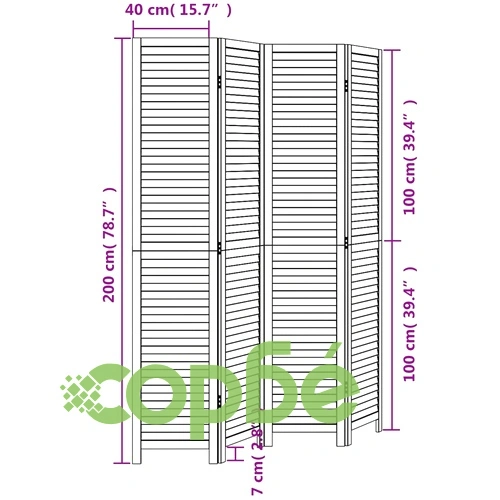 Разделител за стая, 4 панела, черен, дърво пауловния масив ➤ топ цена ➤ sorbe.bg