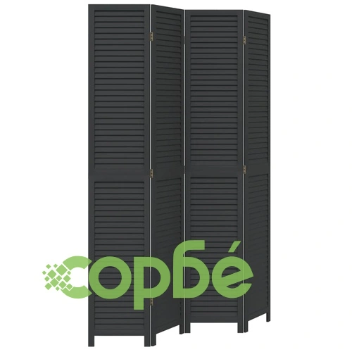 Разделител за стая, 4 панела, черен, дърво пауловния масив ➤ топ цена ➤ sorbe.bg