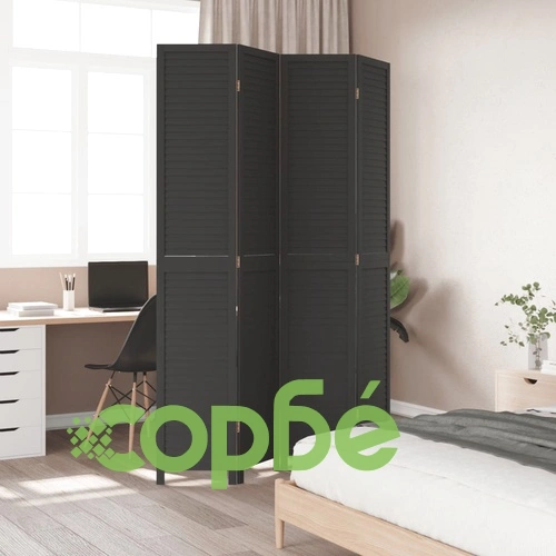 Разделител за стая, 4 панела, черен, дърво пауловния масив ➤ топ цена ➤ sorbe.bg