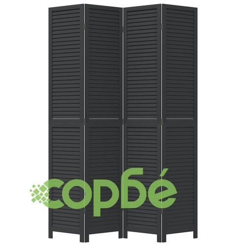 Разделител за стая, 4 панела, черен, дърво пауловния масив ➤ топ цена ➤ sorbe.bg