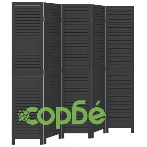 Разделител за стая, 5 панела, черен, дърво пауловния масив ➤ топ цена ➤ sorbe.bg