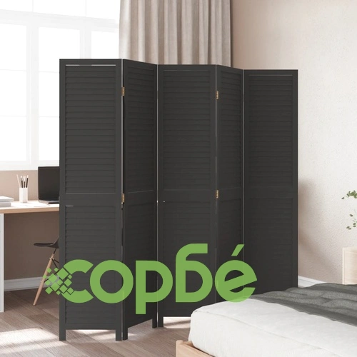 Разделител за стая, 5 панела, черен, дърво пауловния масив ➤ топ цена ➤ sorbe.bg