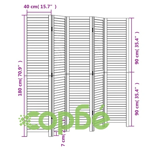 Разделител за стая, 5 панела, черен, дърво пауловния масив ➤ топ цена ➤ sorbe.bg