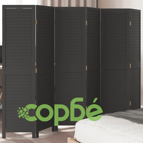 Разделител за стая, 6 панела, черен, дърво пауловния масив ➤ топ цена ➤ sorbe.bg