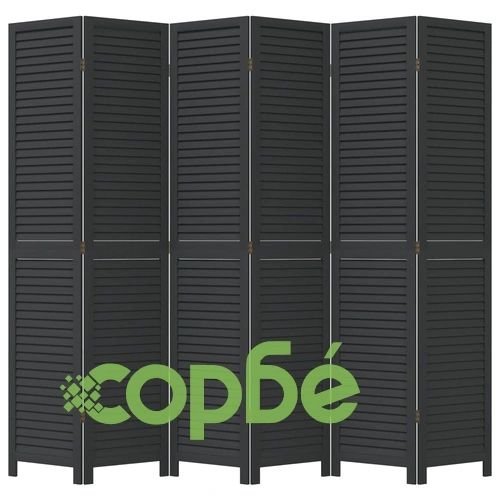 Разделител за стая, 6 панела, черен, дърво пауловния масив ➤ топ цена ➤ sorbe.bg