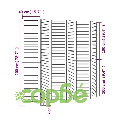 Разделител за стая, 6 панела, черен, дърво пауловния масив ➤ топ цена ➤ sorbe.bg