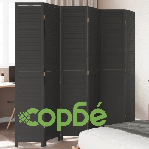 Разделител за стая, 6 панела, черен, дърво пауловния масив ➤ топ цена ➤ sorbe.bg