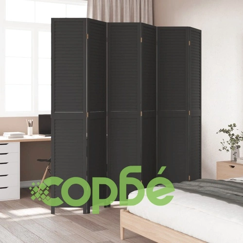 Разделител за стая, 6 панела, черен, дърво пауловния масив ➤ топ цена ➤ sorbe.bg
