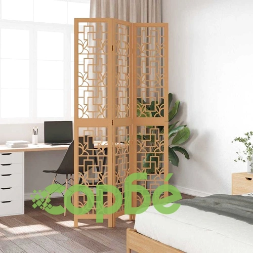 Разделител за стая, 3 панела, кафяв, дърво пауловния масив ➤ топ цена ➤ sorbe.bg