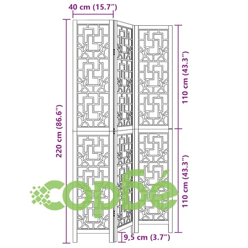Разделител за стая, 3 панела, кафяв, дърво пауловния масив ➤ топ цена ➤ sorbe.bg