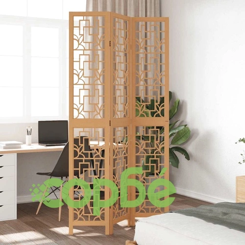 Разделител за стая, 3 панела, кафяв, дърво пауловния масив ➤ топ цена ➤ sorbe.bg