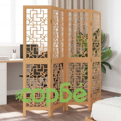Разделител за стая, 4 панела, кафяв, дърво пауловния масив ➤ топ цена ➤ sorbe.bg