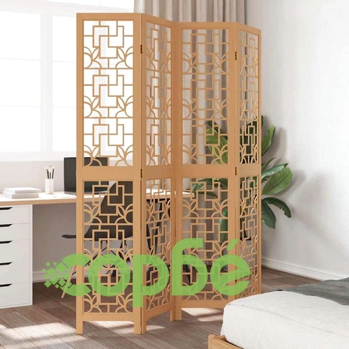 Разделител за стая, 4 панела, кафяв, дърво пауловния масив ➤ топ цена ➤ sorbe.bg