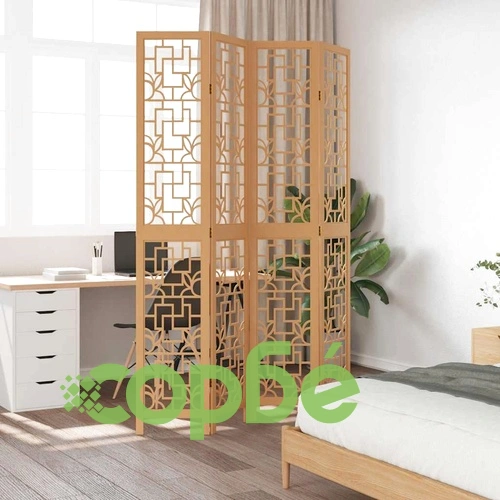 Разделител за стая, 4 панела, кафяв, дърво пауловния масив ➤ топ цена ➤ sorbe.bg
