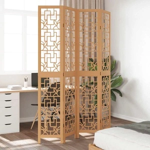 Разделител за стая, 4 панела, кафяв, дърво пауловния масив