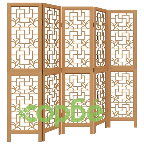 Разделител за стая, 5 панела, кафяв, дърво пауловния масив ➤ топ цена ➤ sorbe.bg
