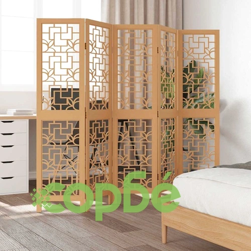 Разделител за стая, 5 панела, кафяв, дърво пауловния масив ➤ топ цена ➤ sorbe.bg